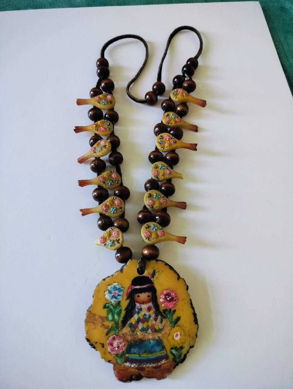 Vintage Ted DeGrazia South Western Folk Art Squash Blossom Style Necklace
